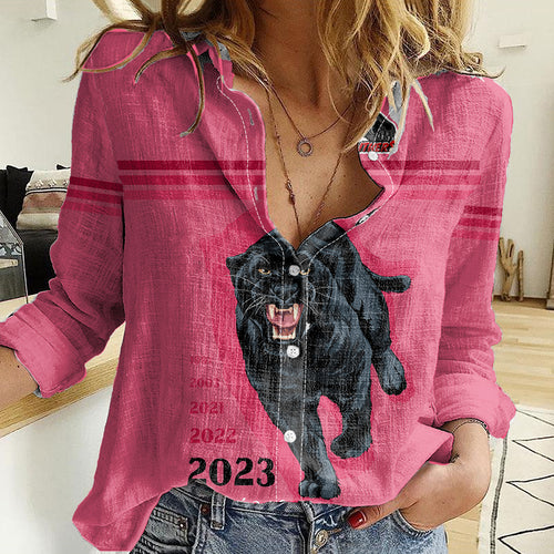 panther-premierships-women-casual-shirt-go-champions-2023-pink-simple-style