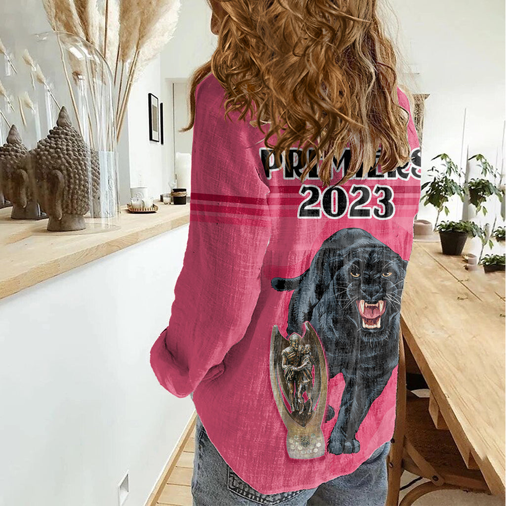 panther-premierships-women-casual-shirt-go-champions-2023-pink-simple-style