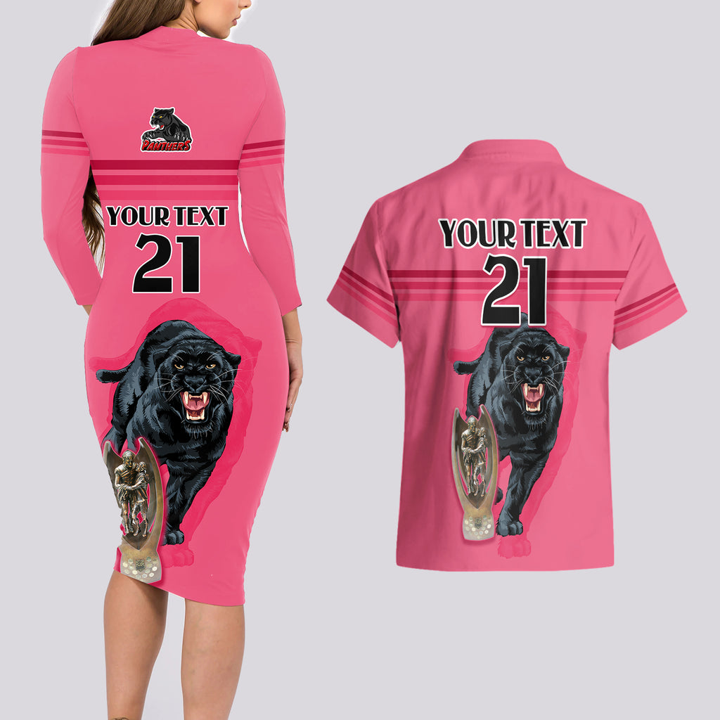 custom-panther-premierships-couples-matching-long-sleeve-bodycon-dress-and-hawaiian-shirt-go-champions-2023-pink-simple-style
