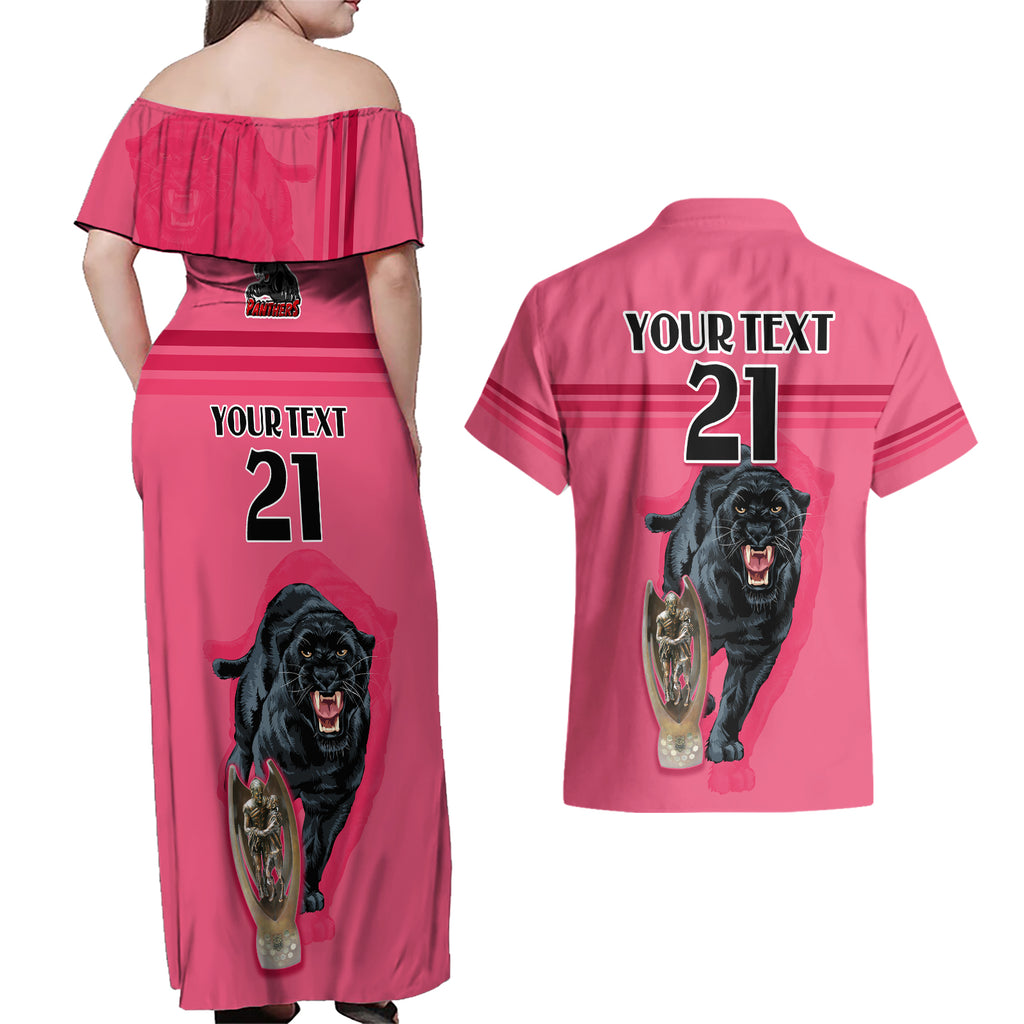 custom-panther-premierships-couples-matching-off-shoulder-maxi-dress-and-hawaiian-shirt-go-champions-2023-pink-simple-style