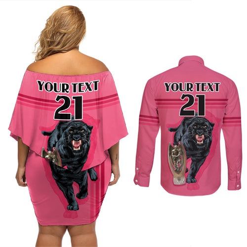 custom-panther-premierships-couples-matching-off-shoulder-short-dress-and-long-sleeve-button-shirts-go-champions-2023-pink-simple-style