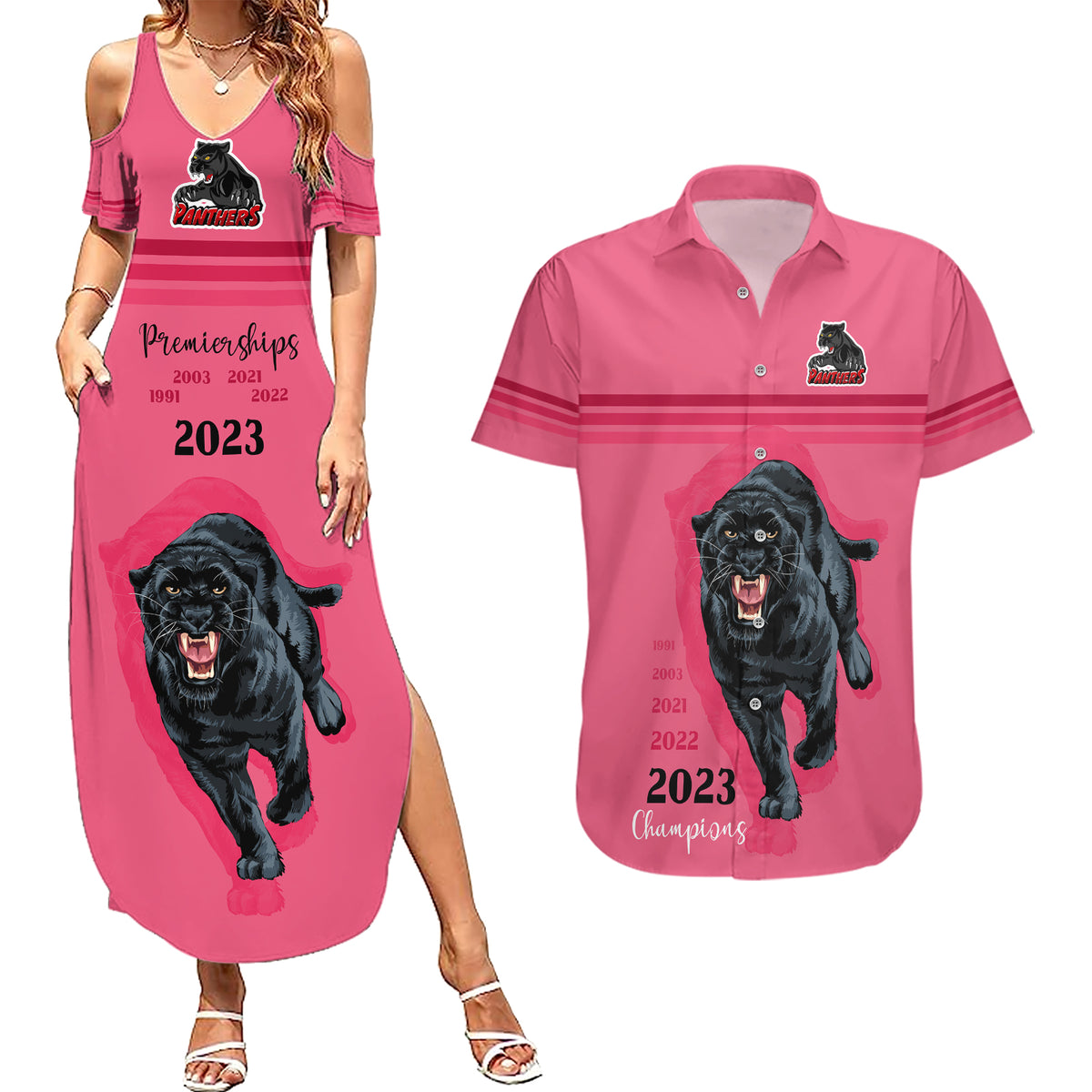 custom-panther-premierships-couples-matching-summer-maxi-dress-and-hawaiian-shirt-go-champions-2023-pink-simple-style