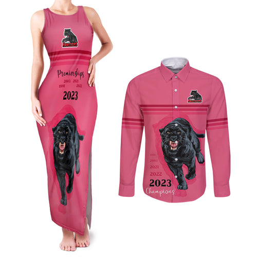 custom-panther-premierships-couples-matching-tank-maxi-dress-and-long-sleeve-button-shirts-go-champions-2023-pink-simple-style