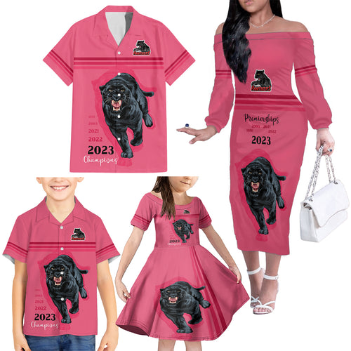 custom-panther-premierships-family-matching-off-shoulder-long-sleeve-dress-and-hawaiian-shirt-go-champions-2023-pink-simple-style
