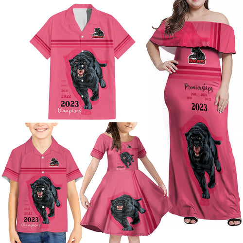custom-panther-premierships-family-matching-off-shoulder-maxi-dress-and-hawaiian-shirt-go-champions-2023-pink-simple-style