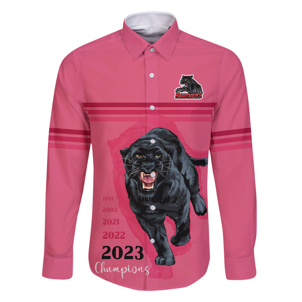 custom-panther-premierships-family-matching-off-shoulder-maxi-dress-and-hawaiian-shirt-go-champions-2023-pink-simple-style