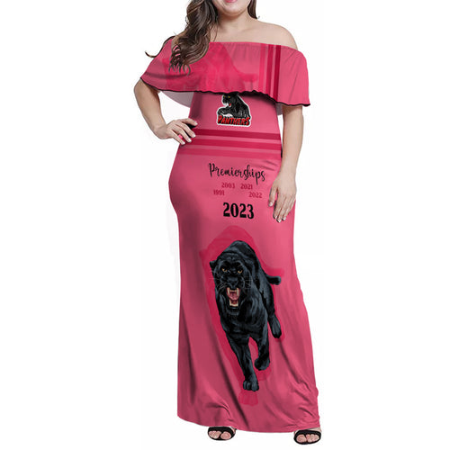 custom-panther-premierships-family-matching-off-shoulder-maxi-dress-and-hawaiian-shirt-go-champions-2023-pink-simple-style