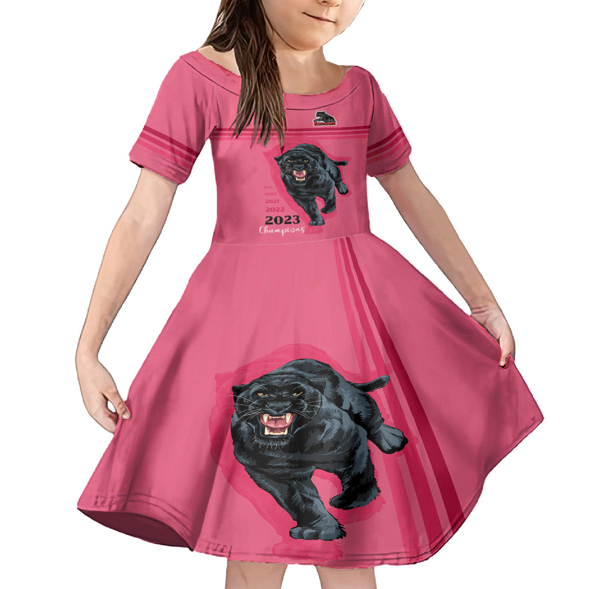 custom-panther-premierships-kid-short-sleeve-dress-go-champions-2023-pink-simple-style