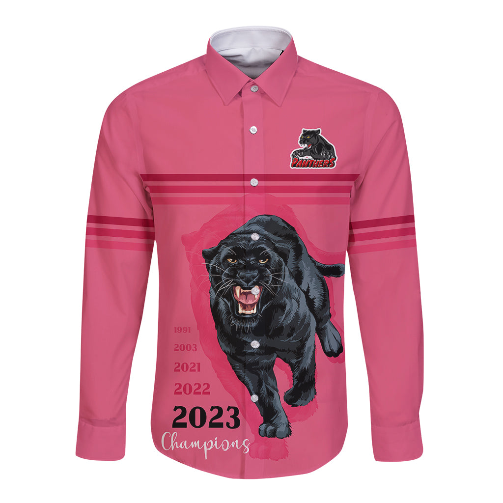 custom-panther-premierships-long-sleeve-button-shirt-go-champions-2023-pink-simple-style