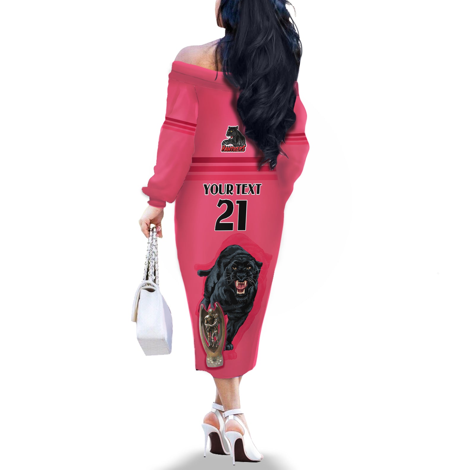 custom-panther-premierships-off-the-shoulder-long-sleeve-dress-go-champions-2023-pink-simple-style