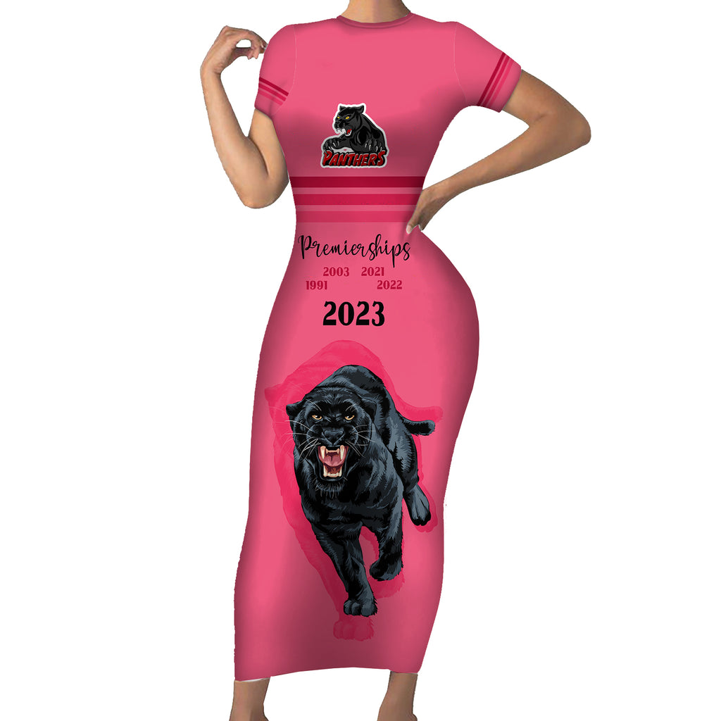custom-panther-premierships-short-sleeve-bodycon-dress-go-champions-2023-pink-simple-style