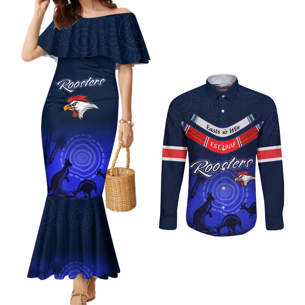 rosster-easts-to-win-couples-matching-mermaid-dress-and-long-sleeve-button-shirts-sydney-rugby-est-1908-boomerang-indeginous