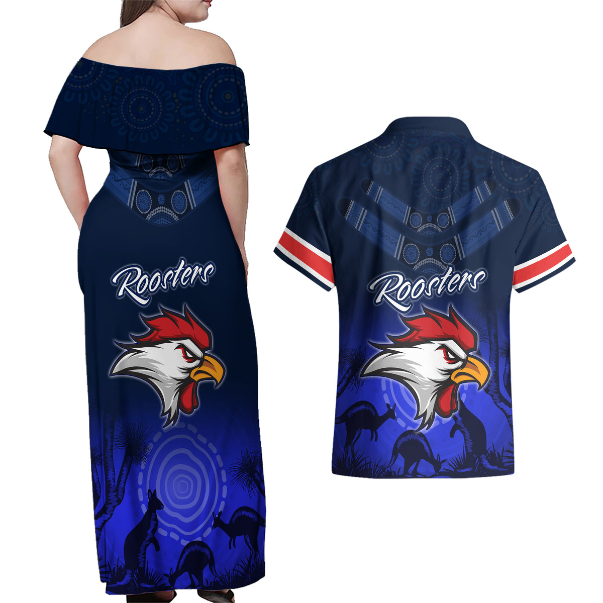 rosster-easts-to-win-couples-matching-off-shoulder-maxi-dress-and-hawaiian-shirt-sydney-rugby-est-1908-boomerang-indeginous