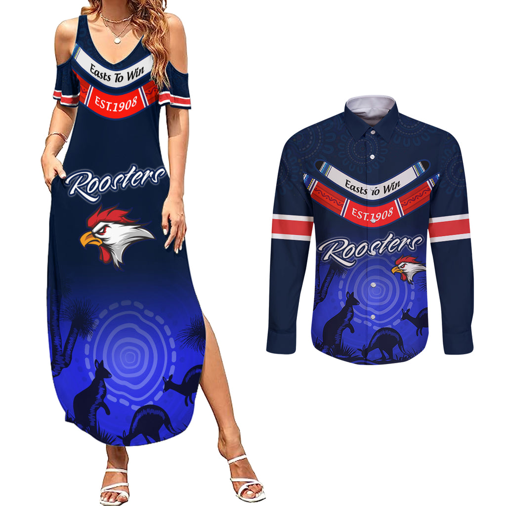 rosster-easts-to-win-couples-matching-summer-maxi-dress-and-long-sleeve-button-shirts-sydney-rugby-est-1908-boomerang-indeginous
