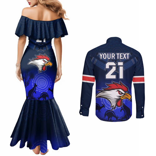 custom-rosster-easts-to-win-couples-matching-mermaid-dress-and-long-sleeve-button-shirts-sydney-rugby-est-1908-boomerang-indeginous