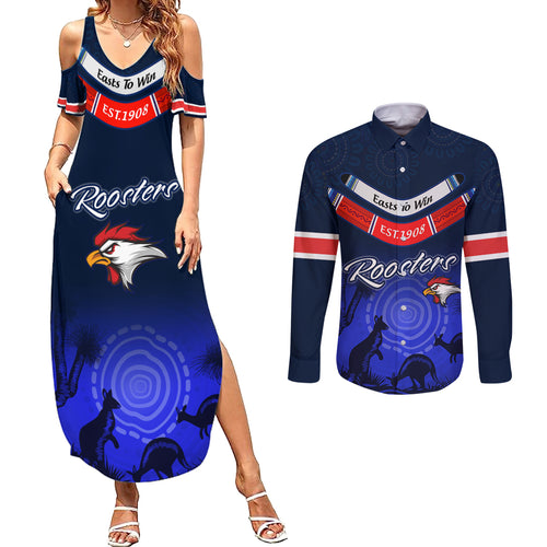 custom-rosster-easts-to-win-couples-matching-summer-maxi-dress-and-long-sleeve-button-shirts-sydney-rugby-est-1908-boomerang-indeginous