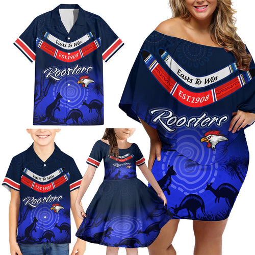 custom-rosster-easts-to-win-family-matching-off-shoulder-short-dress-and-hawaiian-shirt-sydney-rugby-est-1908-boomerang-indeginous