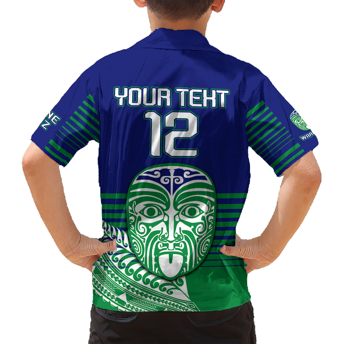 custom-warriors-new-zealand-rugby-kid-hawaiian-shirt-maori-face-ta-moko-simple-style