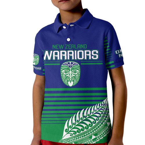 custom-warriors-new-zealand-rugby-kid-polo-shirt-maori-face-ta-moko-simple-style