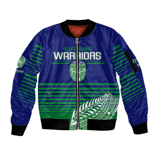 custom-warriors-new-zealand-rugby-sleeve-zip-bomber-jacket-maori-face-ta-moko-simple-style