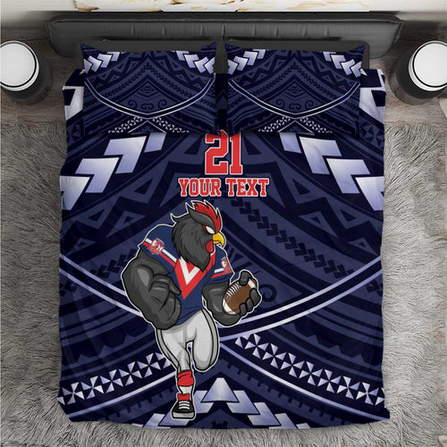Custom Roosters Rugby Polynesian Tribal Bedding Set