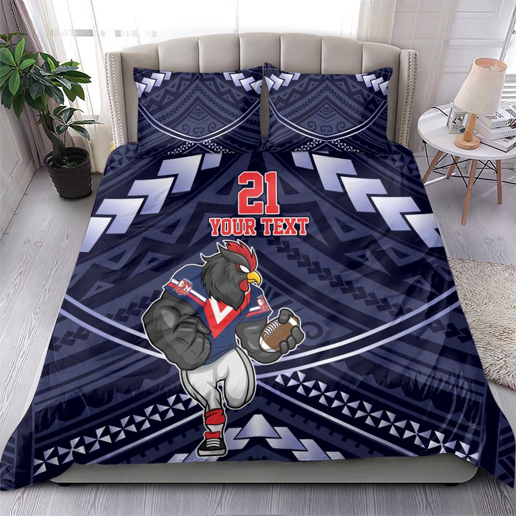 Custom Roosters Rugby Polynesian Tribal Bedding Set