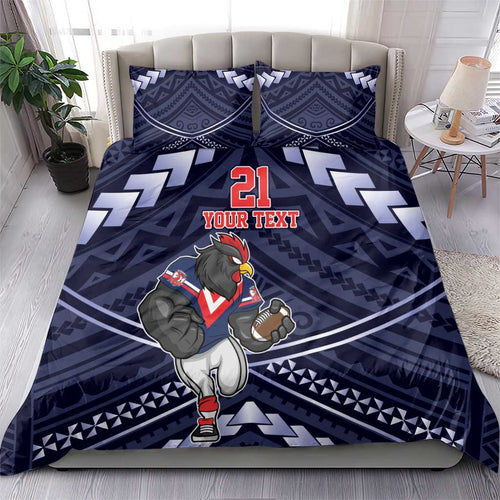 Custom Roosters Rugby Polynesian Tribal Bedding Set