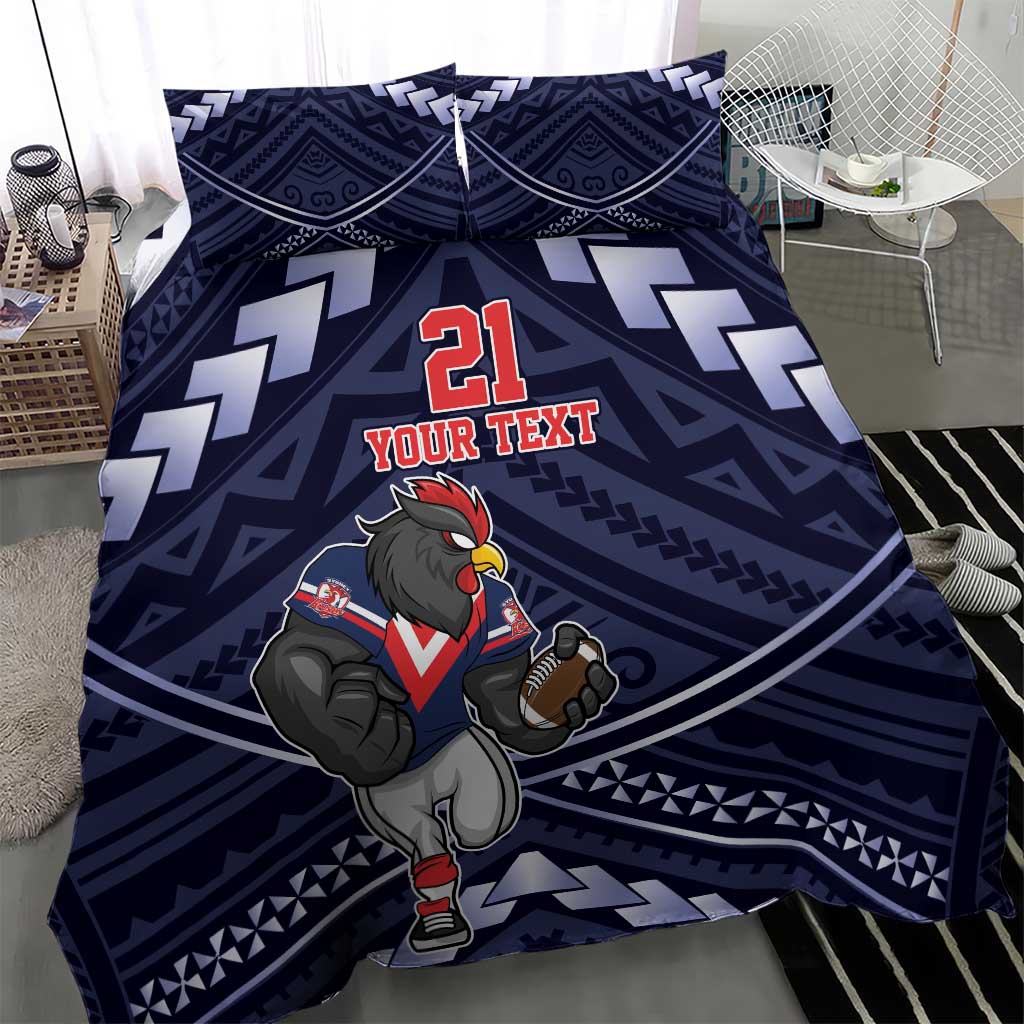 Custom Roosters Rugby Polynesian Tribal Bedding Set