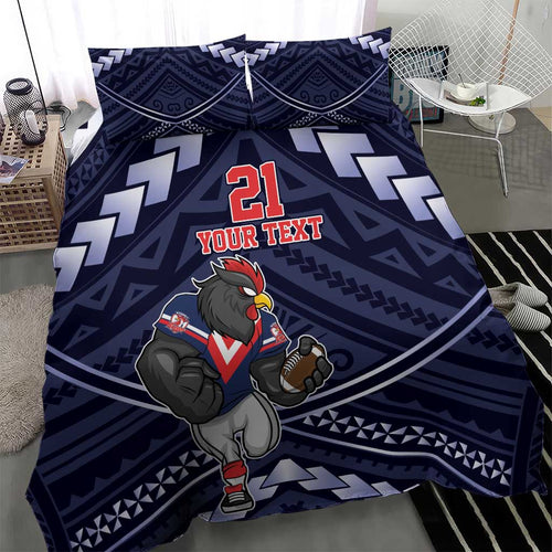 Custom Roosters Rugby Polynesian Tribal Bedding Set