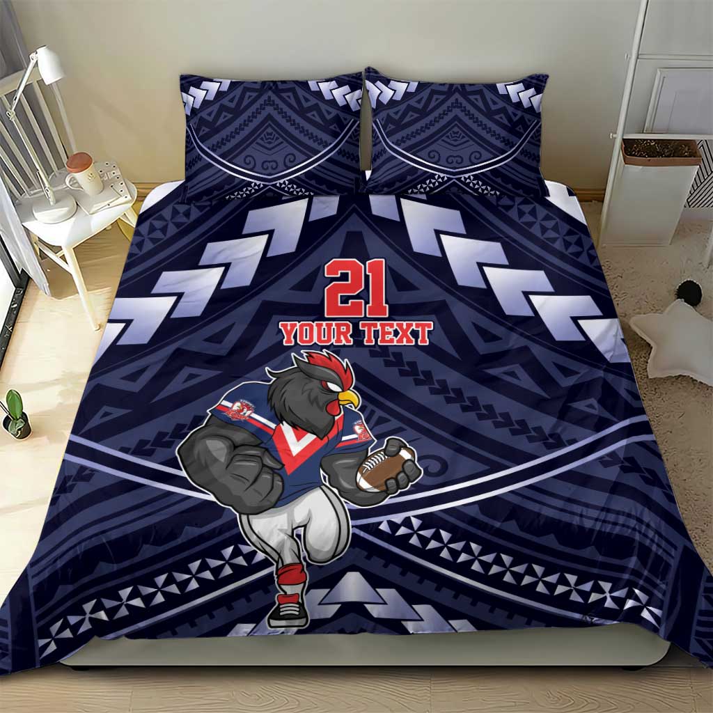Custom Roosters Rugby Polynesian Tribal Bedding Set