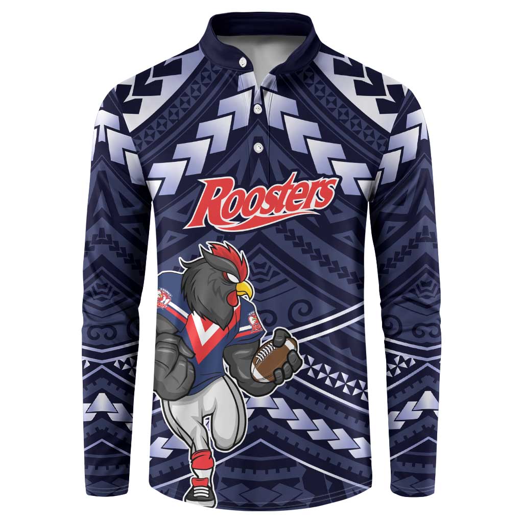 Custom Roosters Rugby Polynesian Tribal Button Sweatshirt