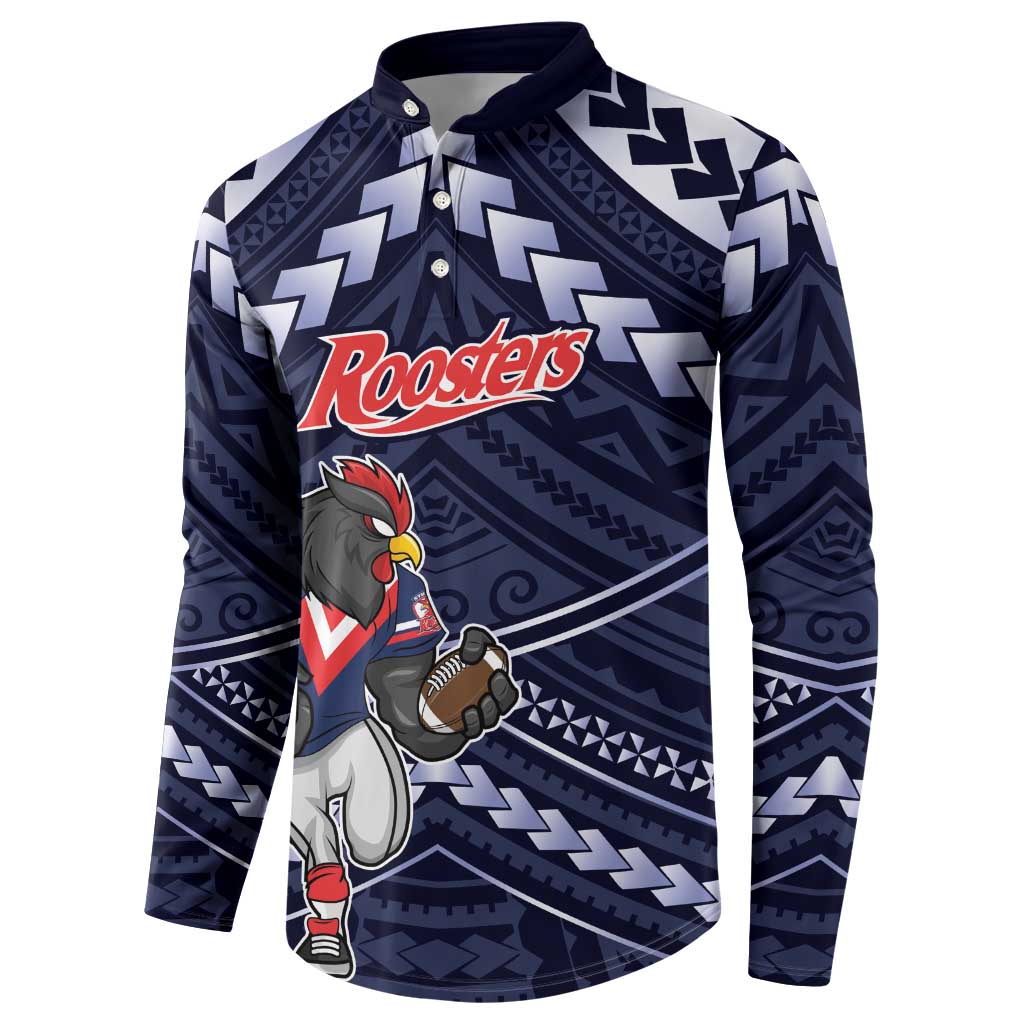Custom Roosters Rugby Polynesian Tribal Button Sweatshirt