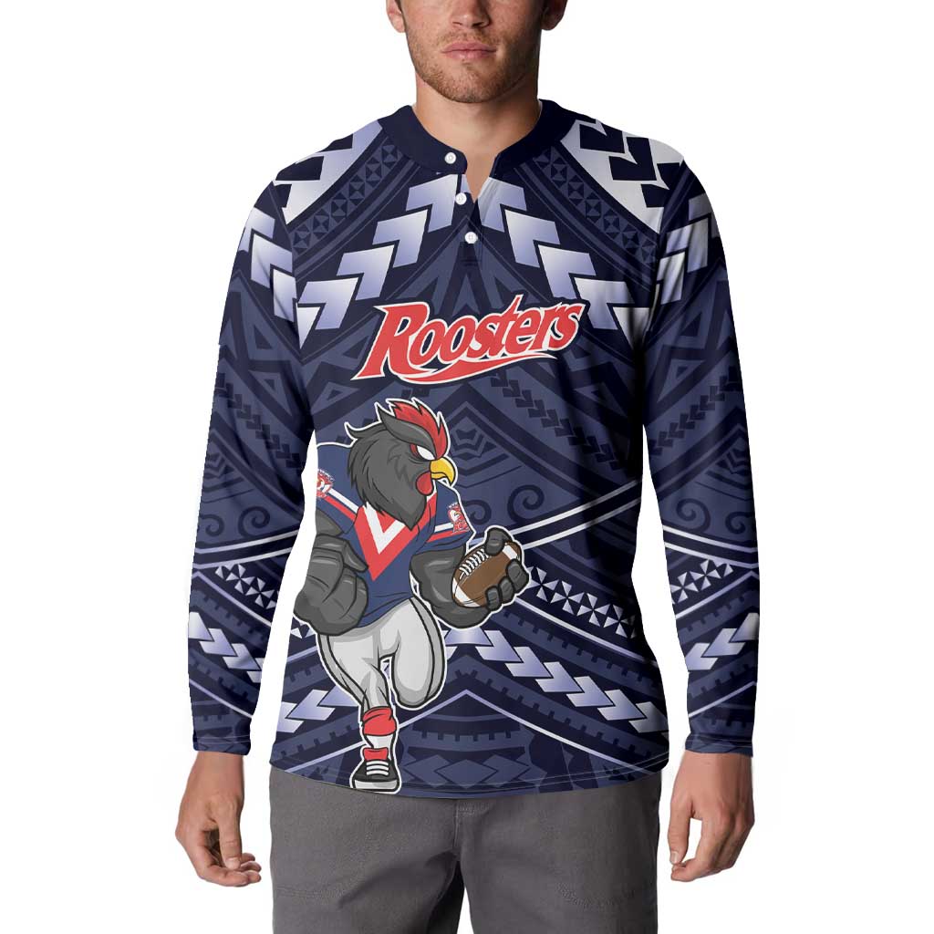 Custom Roosters Rugby Polynesian Tribal Button Sweatshirt