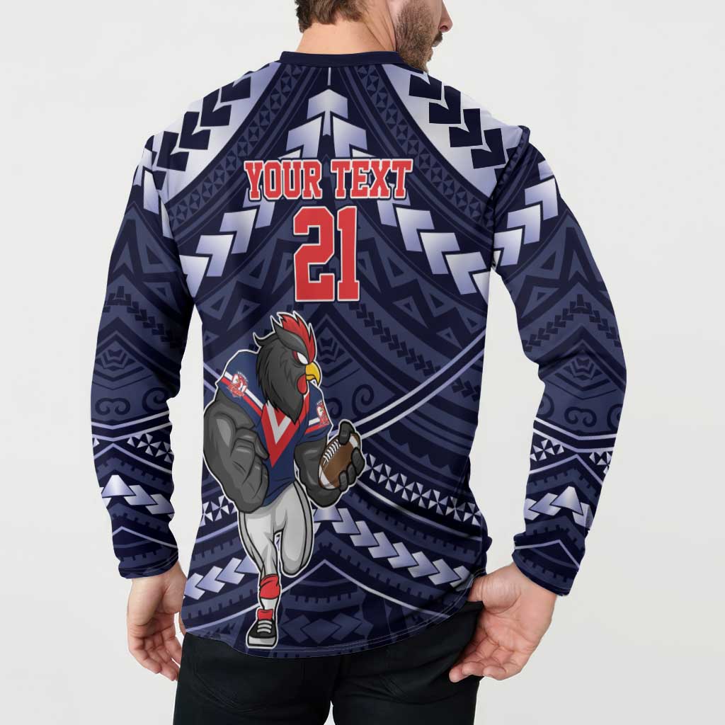 Custom Roosters Rugby Polynesian Tribal Button Sweatshirt