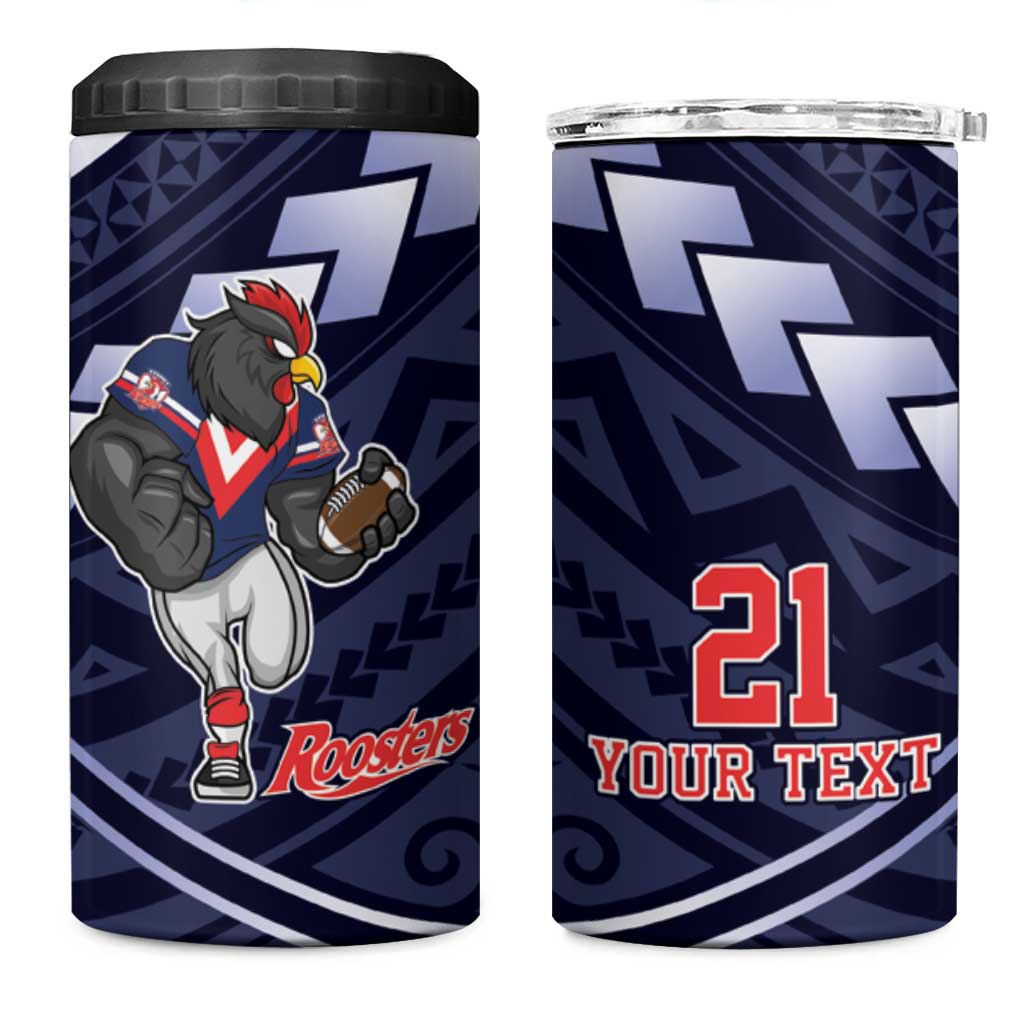 Custom Roosters Rugby Polynesian Tribal 4 in 1 Can Cooler Tumbler