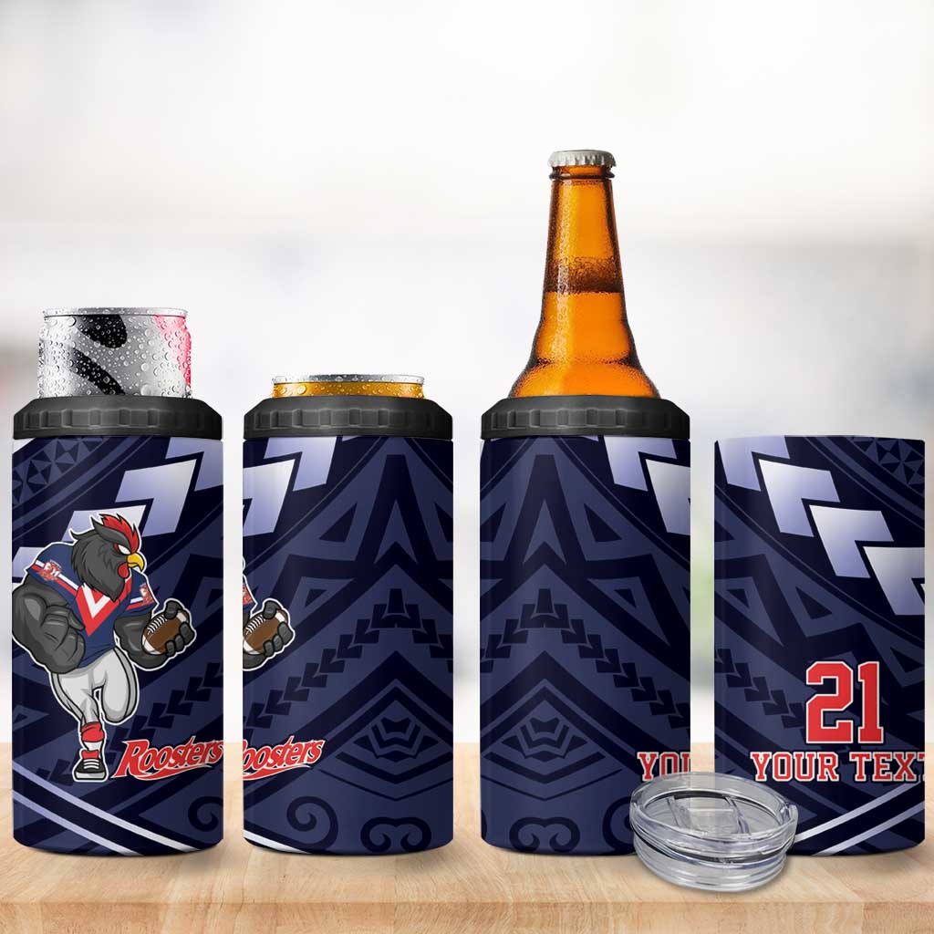 Custom Roosters Rugby Polynesian Tribal 4 in 1 Can Cooler Tumbler