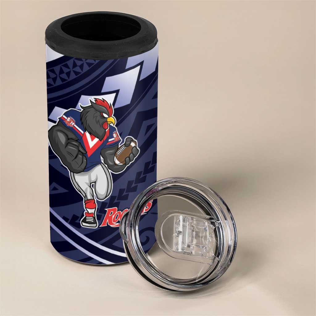 Custom Roosters Rugby Polynesian Tribal 4 in 1 Can Cooler Tumbler