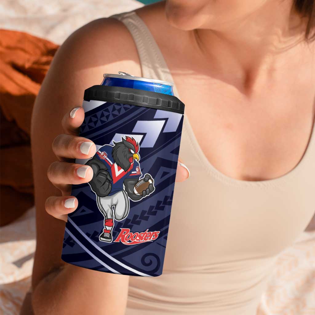 Custom Roosters Rugby Polynesian Tribal 4 in 1 Can Cooler Tumbler