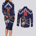 Custom Roosters Rugby Polynesian Tribal Couples Matching Long Sleeve Bodycon Dress and Long Sleeve Button Shirt