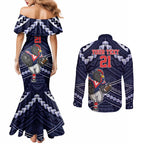 Custom Roosters Rugby Polynesian Tribal Couples Matching Mermaid Dress and Long Sleeve Button Shirt