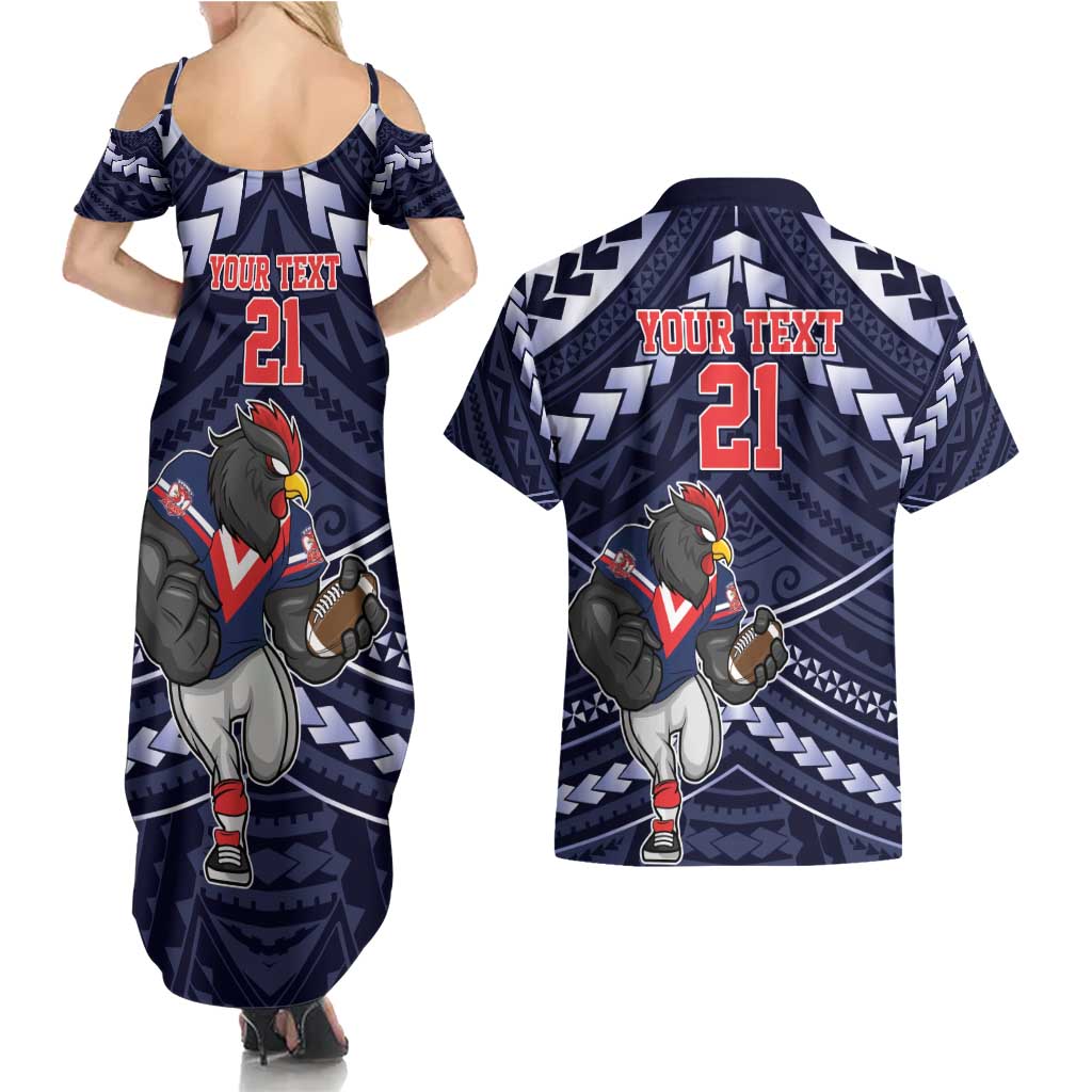 Custom Roosters Rugby Polynesian Tribal Couples Matching Summer Maxi Dress and Hawaiian Shirt