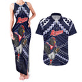 Custom Roosters Rugby Polynesian Tribal Couples Matching Tank Maxi Dress and Hawaiian Shirt
