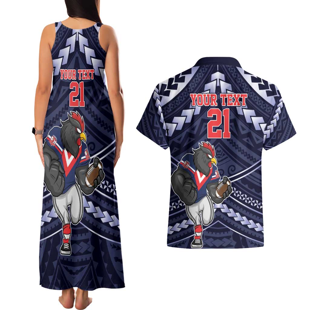 Custom Roosters Rugby Polynesian Tribal Couples Matching Tank Maxi Dress and Hawaiian Shirt
