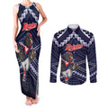 Custom Roosters Rugby Polynesian Tribal Couples Matching Tank Maxi Dress and Long Sleeve Button Shirt