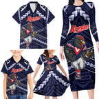 Custom Roosters Rugby Polynesian Tribal Family Matching Long Sleeve Bodycon Dress and Hawaiian Shirt