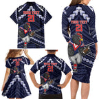 Custom Roosters Rugby Polynesian Tribal Family Matching Long Sleeve Bodycon Dress and Hawaiian Shirt