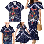 Custom Roosters Rugby Polynesian Tribal Family Matching Mermaid Dress and Hawaiian Shirt