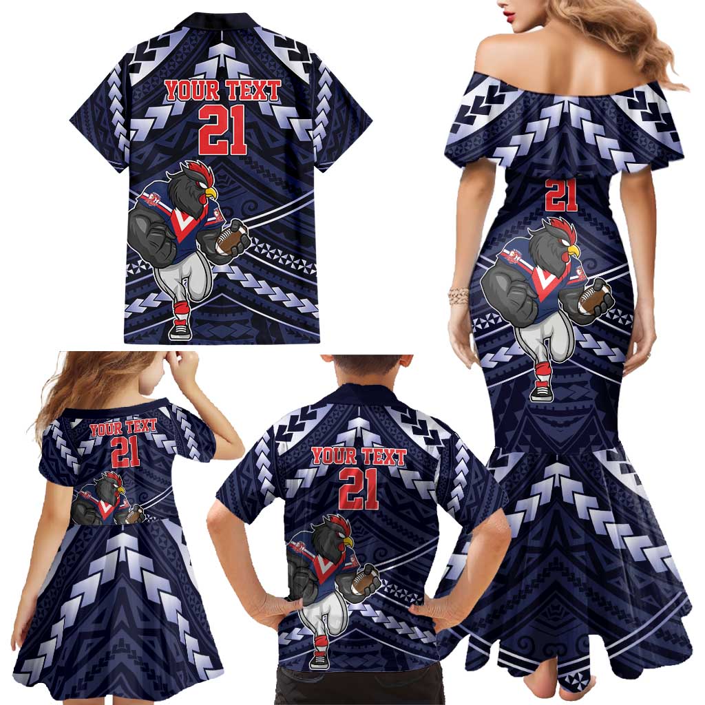 Custom Roosters Rugby Polynesian Tribal Family Matching Mermaid Dress and Hawaiian Shirt