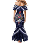 Custom Roosters Rugby Polynesian Tribal Family Matching Mermaid Dress and Hawaiian Shirt