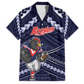 Custom Roosters Rugby Polynesian Tribal Family Matching Off The Shoulder Long Sleeve Dress and Hawaiian Shirt